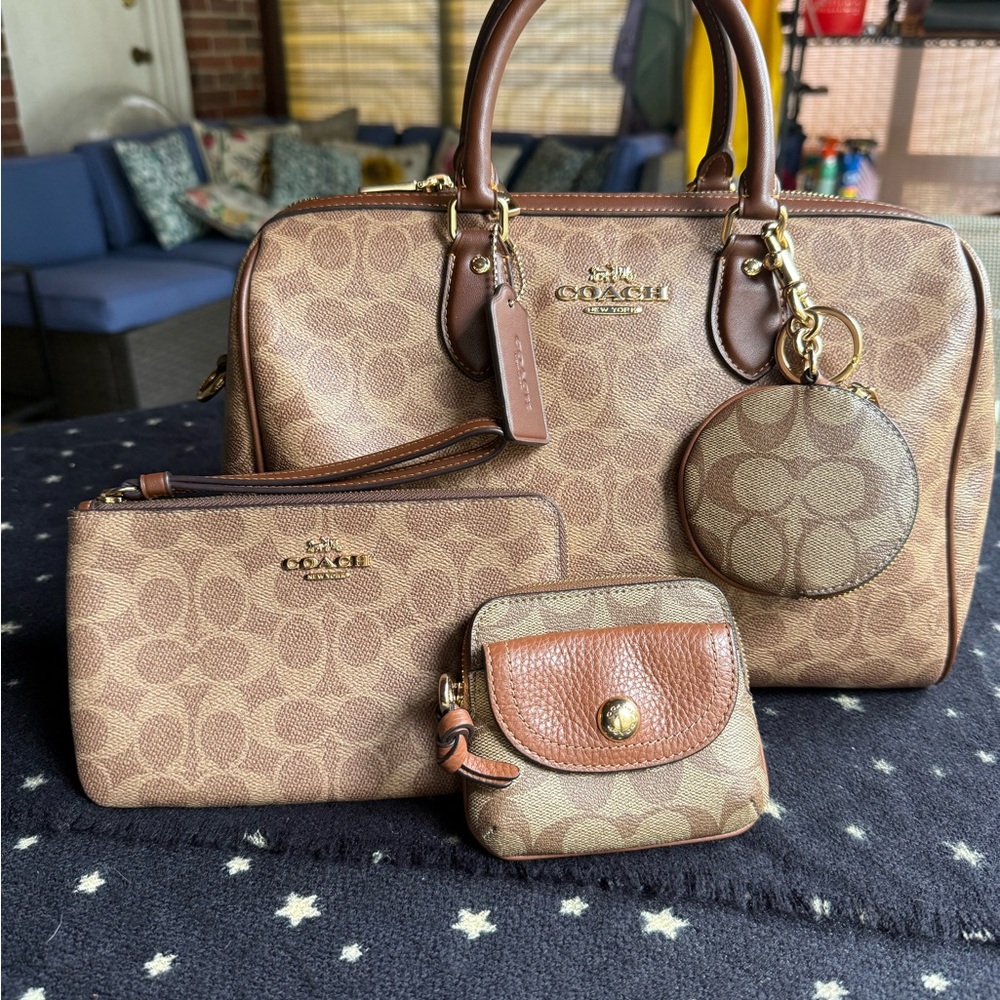⭐️Coach Large Rowan Brown Signature Satchel Set